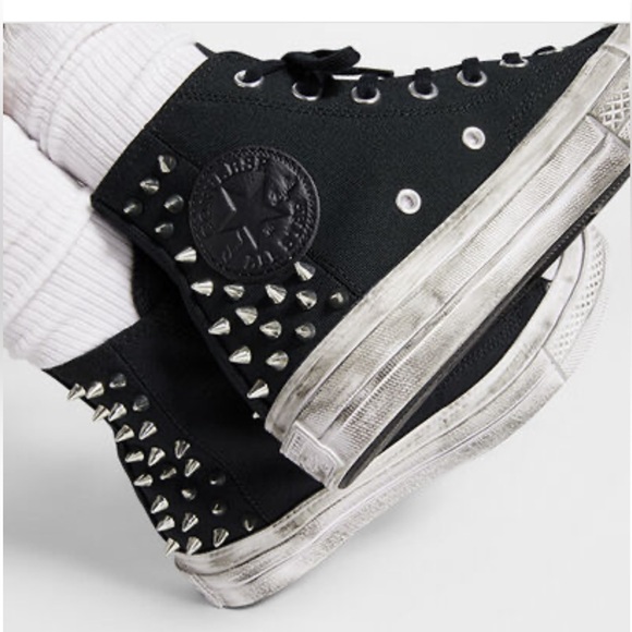 Converse Taylor All Star 70 High Top platform Sneaker Black and White with Studs - Picture 5 of 17